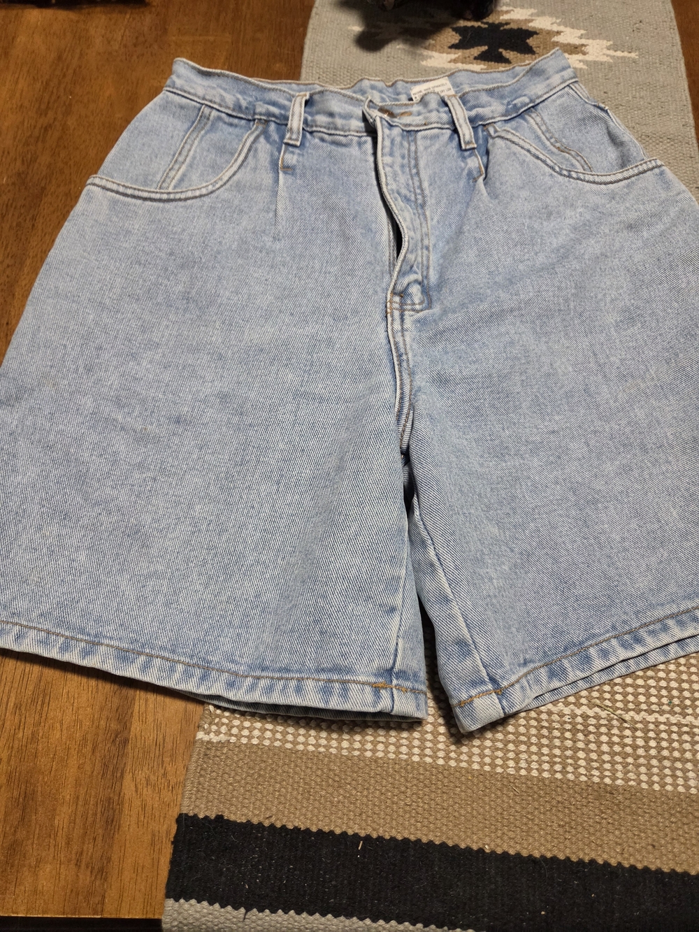 bill blass Light Blue Denim Shorts with Contrast Stitching Some Stains